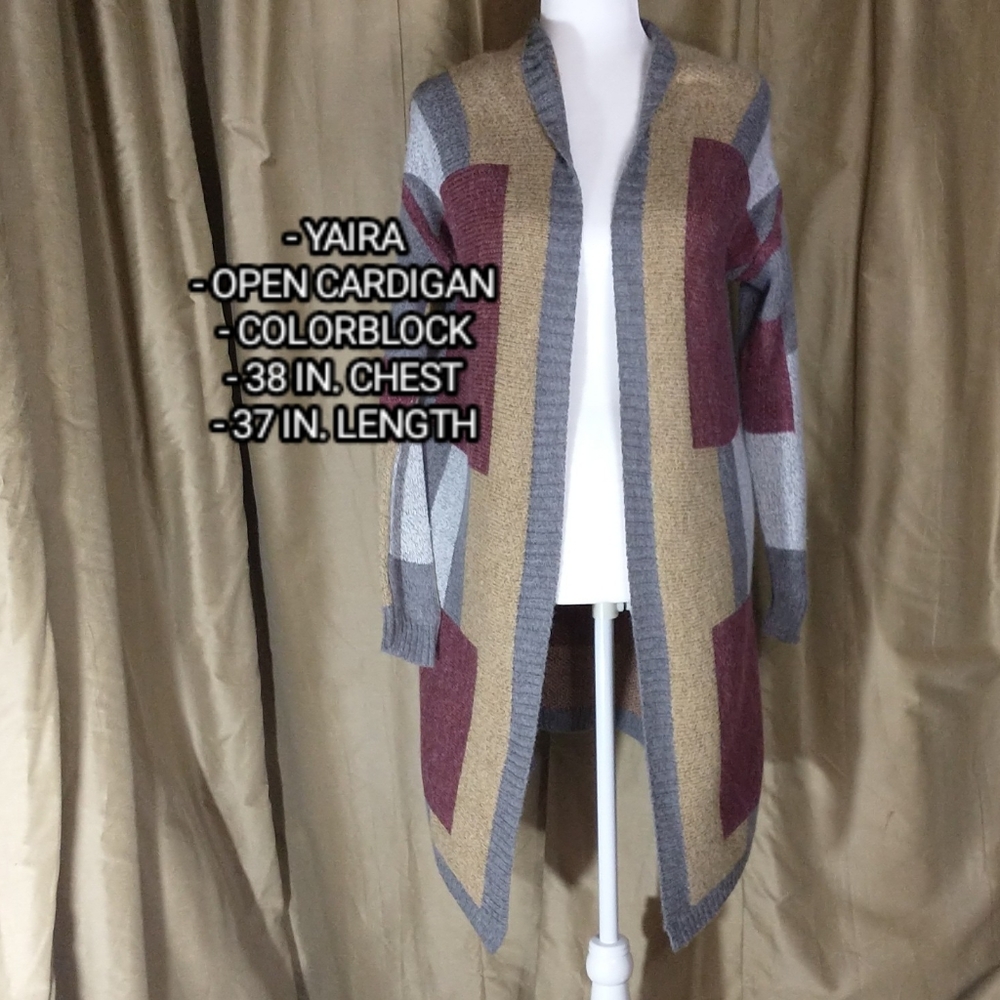Yaira Long Colorblock Open Cardigan. Size Small.